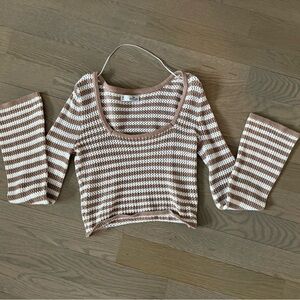 Striped Brown and White Knit Top